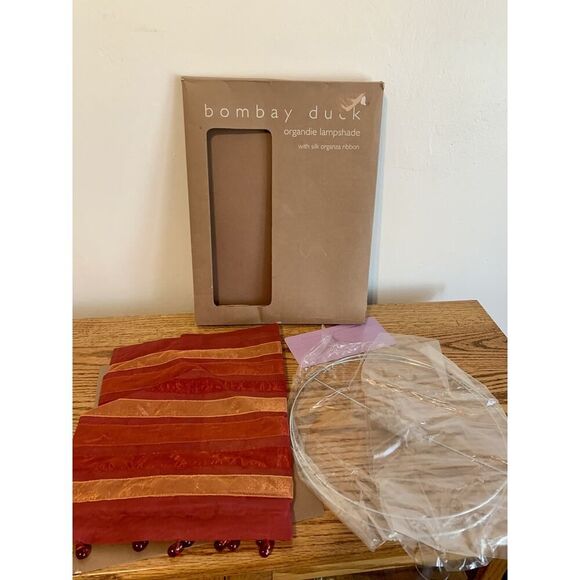 VTG 90s Silk Organza Ribbon Organdie Lampshade Red Bombay Duck London Pendant - Picture 1 of 10